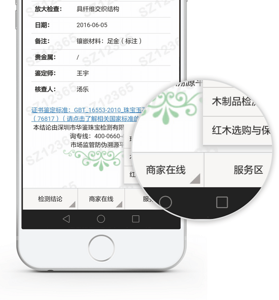 一证一码珠宝检测证书防伪系统电商平台查询页面